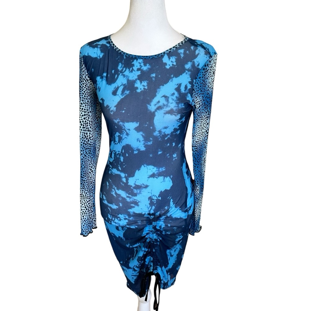 Women’s Sheer Mesh Long Sleeve Bodycon Cover Up Dress Blue Size Small NWOT - Picture 8 of 12
